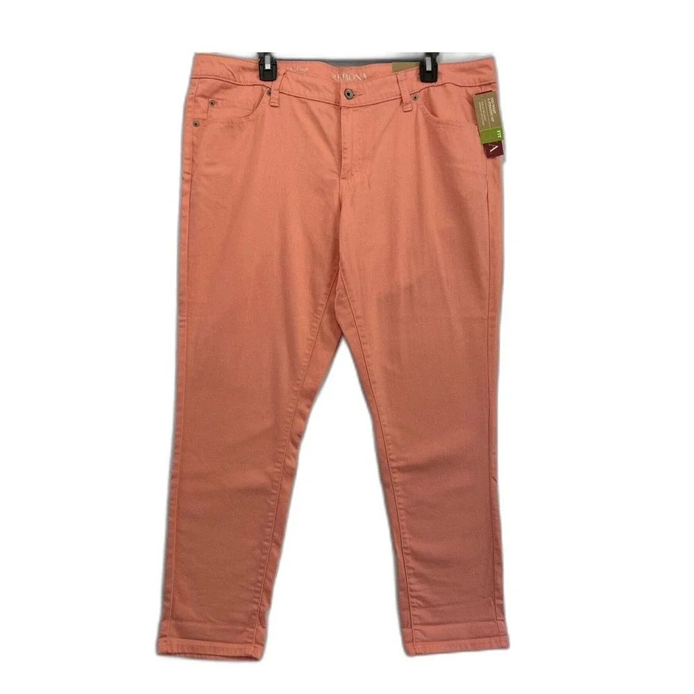Merona Women Peach Mid Rise Straight‎ Leg Ankle Skinny Jeans Size 14